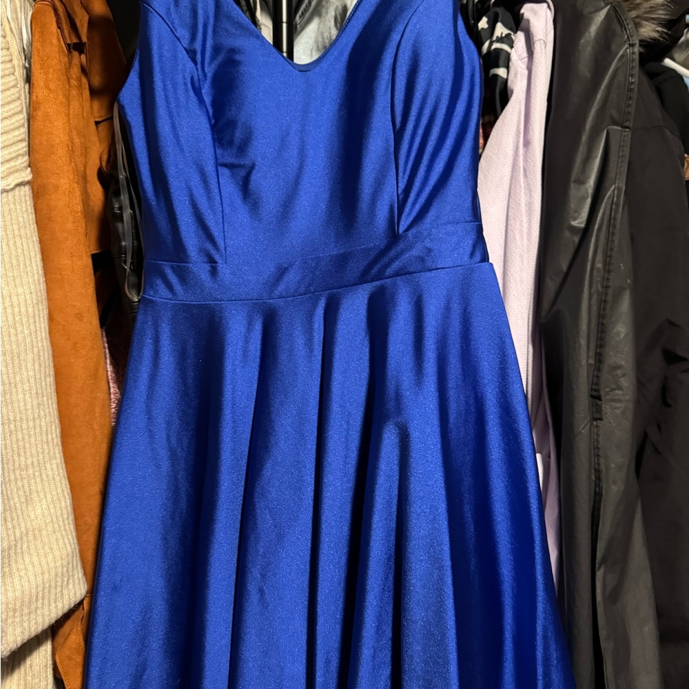 Scala Royal Blue Fit and Flare Dress with V-Neck for Prom